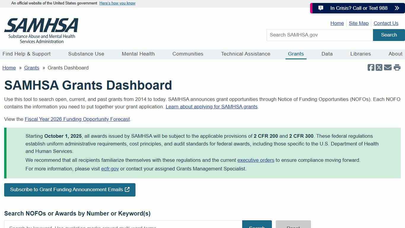 SAMHSA Grants Dashboard SAMHSA
