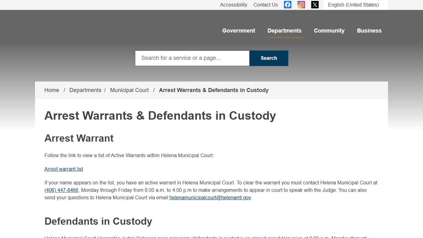 Arrest Warrants & Defendants in Custody - City of Helena, MT